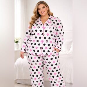 Sonoma Pink White OWLS & POLKA DOTS LIGHTWEIGHT FLANNEL PAJAMA SET Plus size 1X